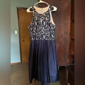 Jessica Howard Navy and Cream Formal Dress